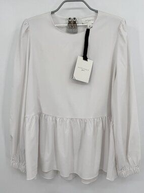 Pomander Place by Tuckernuck White Carlota Peplum Blouse size L Large